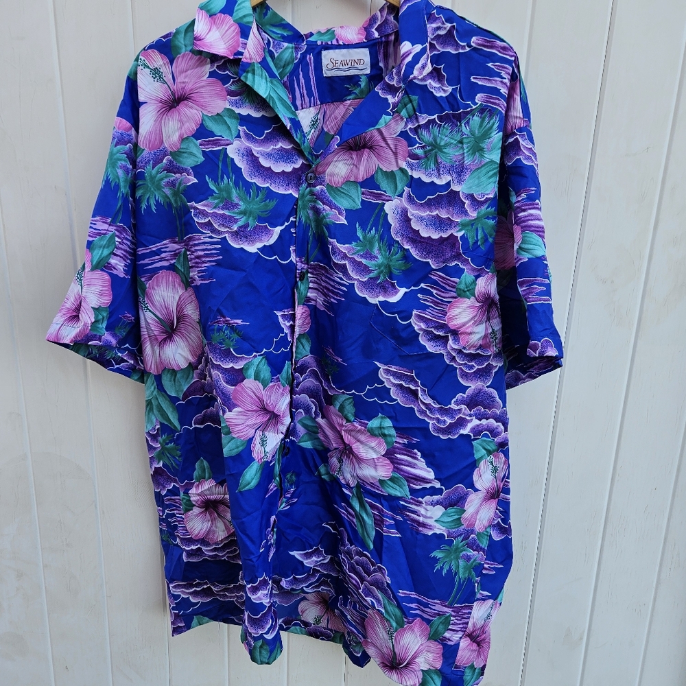 Mens 4X Hawaiian Aloha Button Front Hawaiian Aloha Shirt Hibiscus Purple Pink